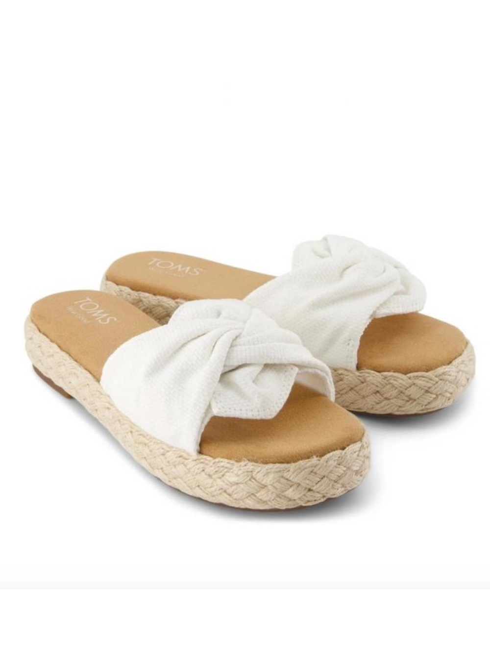 TOMS women's abby slide flatform espadrille sandal in white beachside woven